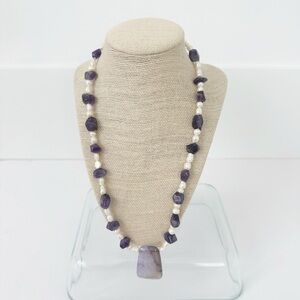 NWT Genuine Amethyst, Purple Agate & Pearls Necklace Purple White